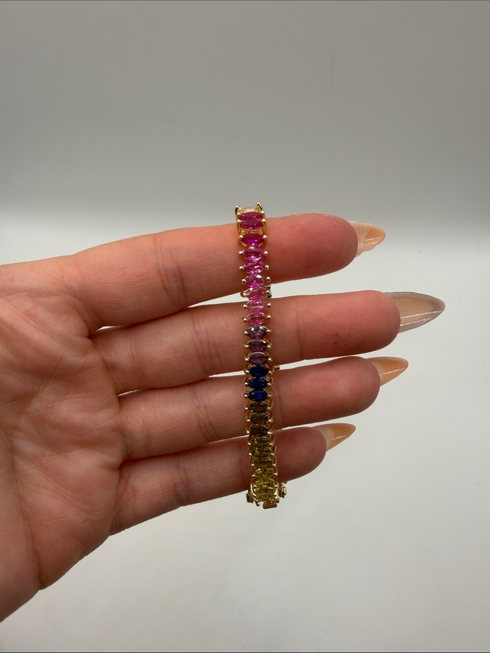 120. Rainbow Crystal Tennis Bracelet - Multicolor 6 1/4”